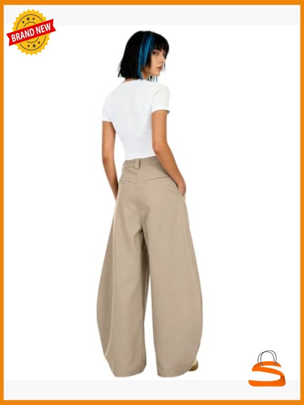 Mid Rise Barrel Leg Pleated Wide Leg Trousers Baggy Casual Pants Loose Fit - Picture 5 of 7